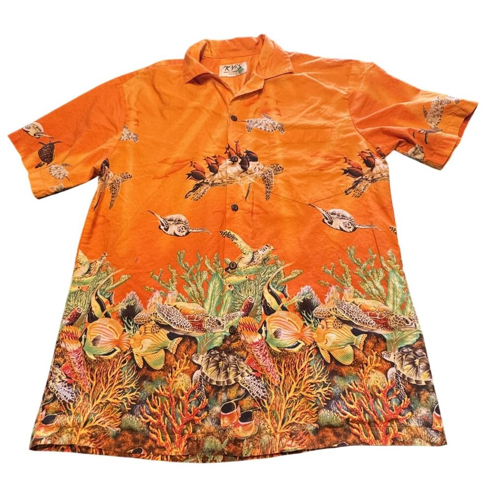 Ky's Vintage Hawaiian Shirt Sea Turtle Fish Coral Reef Hawaii Grandpa core